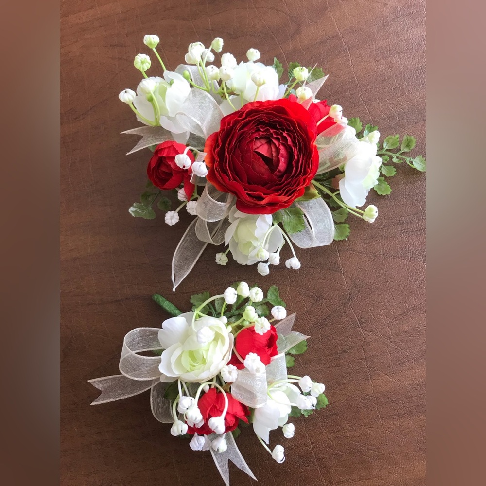 HAND CRAFTED Silk Floral Wrist Corsage and Matching Boutonnière